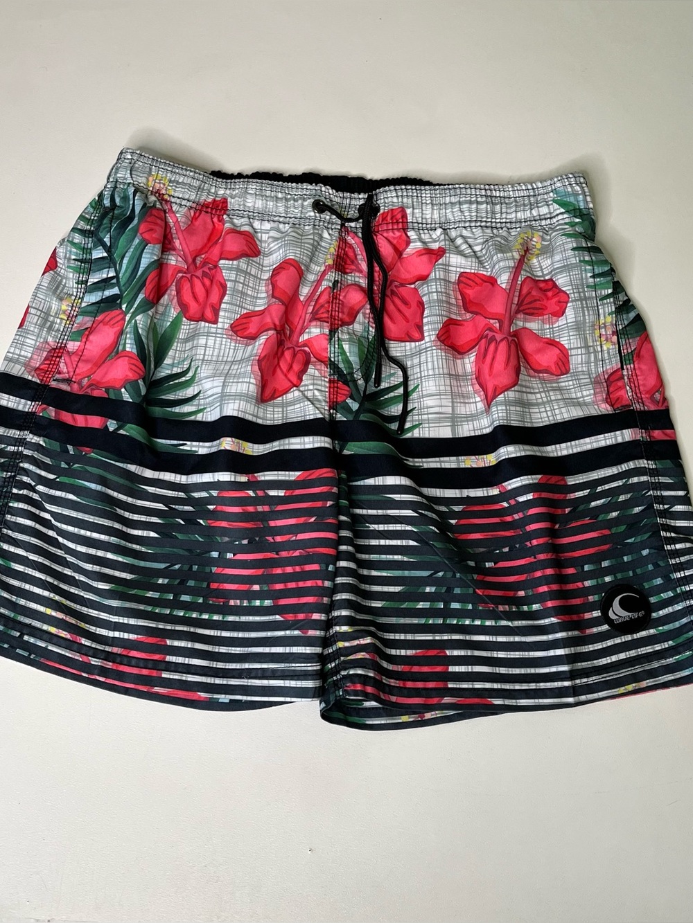 Wave Life Mens Floral Striped Multi Color Lined Swim Shorts Size 38